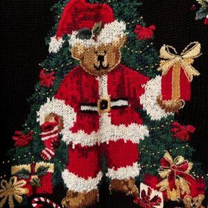 VNTG Casual Corner Annex Embroidered Beaded Christmas Teddy Bear Santa Sweater M